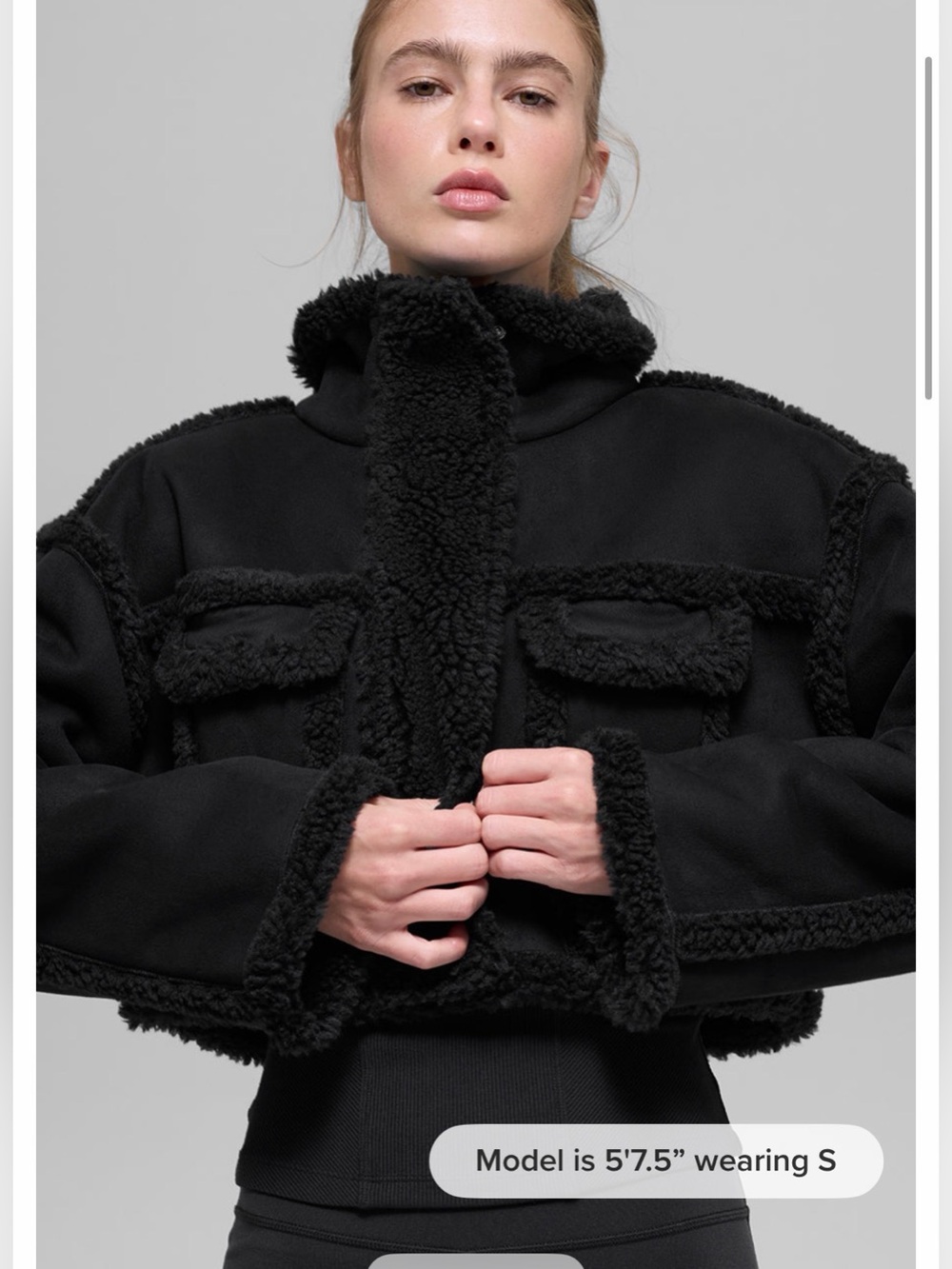 RARE NWOT Oversized Alo Yoga Faux Shearling Snowfall Cropped Jacket - Black - Picture 3 of 14